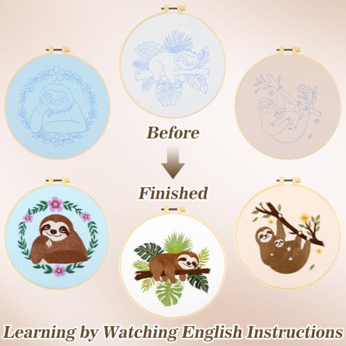 Mindsoft 3 Set Needlepoint Kit for Beginners with Hoop,Sloth - style: Sloth