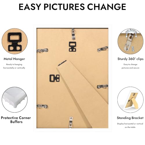 Hongkee 8x11 Picture Frame, Solid Wood Frame with Real Glass, 6x9 Mat - color: White, size: 8 x 11