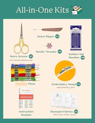 Bradove Leaves and Flowers Embroidery Kit for Beginners with Patterns - color: Leaves and Flowers