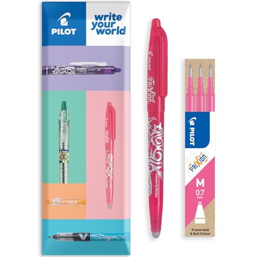 PILOT Frixion Heat/Friction Erasable Rollerball Pen FR7 - Medium Line 0.7mm Tip Nib - In Envelope Gift Packaging - Pack of 1 Pen + 3 Refills (Pink) - color: Pink