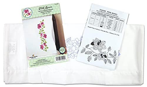 Design Works Crafts Pink Roses Stamped for Embroidery Pillowcases, Standard