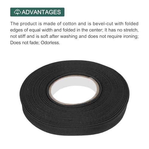 MECCANIXITY 1/2 Inch Double Fold Bias Tape Polyester Continuous Bulk Bias Tape for Sewing, Seaming Quilting Hemming Binding Crafts (Black 6 Yards) - color: Black, size: 1/2 Inch x 6 Yards