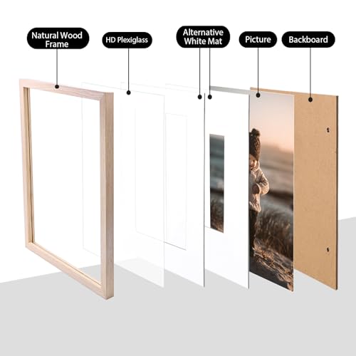 KINLINK 8x10 Picture Frame Natural, Solid Wood Frame with Acrylic Plexiglass for Pictures 4x6/5x7 with Mat or 8x10 without Mat, Tabletop and Wall Mounting Display Photo Frame 1 Pack - color: Natural, size: 8x10