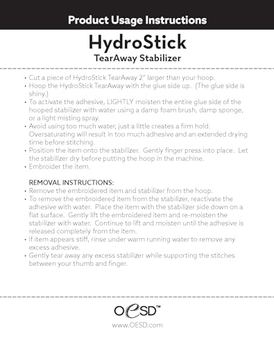 OESD HydroStick Tear Away Embroidery Stabilizer 10" x 5 Yd Roll