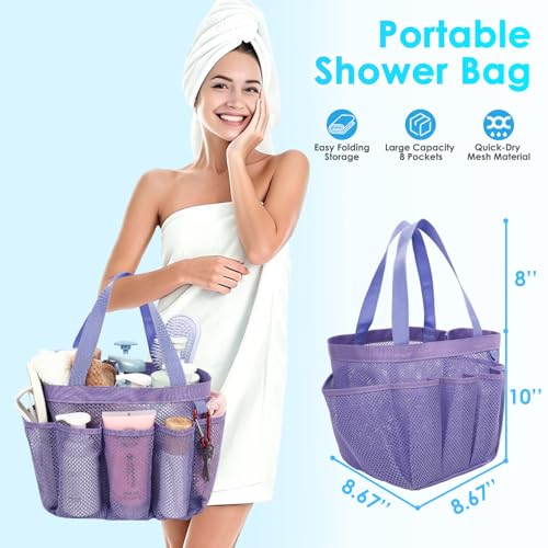 Fammart Mesh Shower Caddy Portable for College Dorm Room Essentials, Odorless Polyester Large Shower Tote Bag with Dual Handles, 8-Pocket Quick-Dry Toiletry Organizer for Travel, Beach, Camping, Gym - color: Multiple Pockets, 1 Pack - Purple