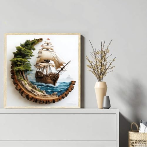 KYOQFVN Sailboat Stamped Cross Stitch Kits, Ocean Sail Boat Needlepoint Counted Cross Stitch Kits for Beginners Adults, Patterns Dimensions Needlecrafts Embroidery Kits Arts and Crafts 14×14 Inch - color: SZXCHUAN-US