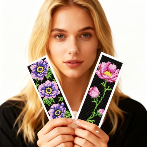 ORIGACH 6 Set Anemone Flower Cross Stitch Bookmark Kit for Beginner - style: Anemone