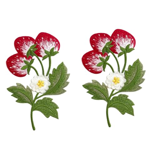 Embroidered Iron on Patches Applique, Strawberry Patches - color: Strawberry