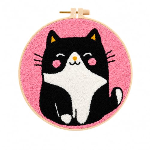 MZSMYKCH punch needle kits adults beginner - Black Cat punch needle kits Starter Set with Yarn, Needle Tool & Frame, Easy DIY Craft Decor, Relaxing Hobby Gift for Teens & Craft Lovers(Black Cat )