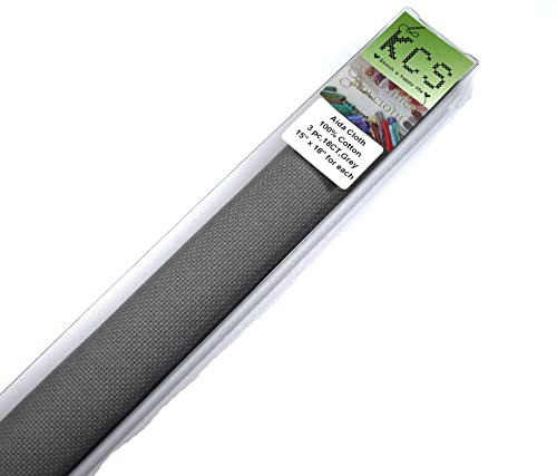 KCS 3 pc of 15" x 18" Counted Cross Stitch Cotton Aida Cloth Needlework Rolled Fabric Box,18CT,Medium Grey - color: Medium Grey, size: 18CT