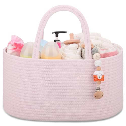 COMSE Baby Diaper Caddy Organizer for Girls, Cotton Rope, Light pink - color: Light pink, size: Regular