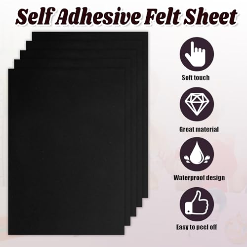 Biaungdo Black Self Adhesive Felt Sheets, 8 x 12 Inch, 12 Pcs - color: Black