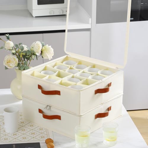 Foyego Cup and Mug Storage Box, Beige, 2 Pack - color: Beige, size: 15.7"L x 15.7"W x 6"H-2 Pack