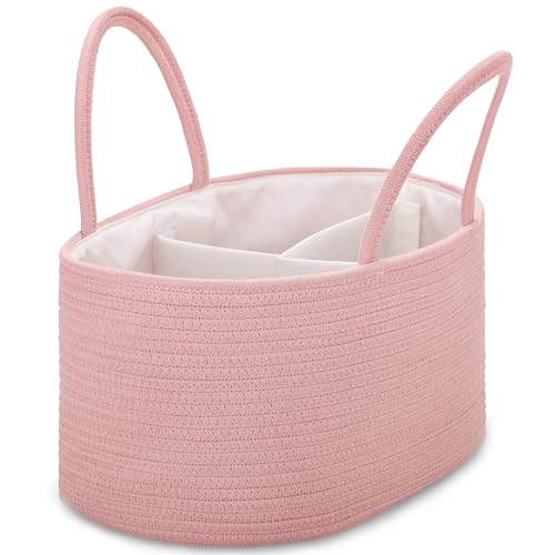 COMSE Large Cotton Rope Baby Diaper Caddy Organizer for Girls, Dusty Pink - color: Dusty Pink, size: Large