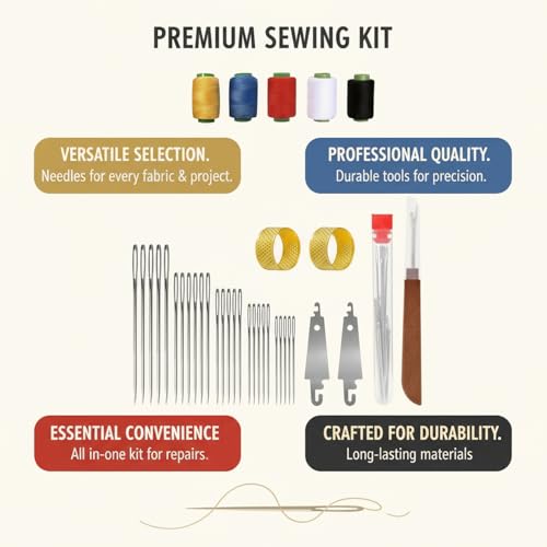 CHEMAILON Big Eye Steel Sewing Needles Kit, 39PCS for Hand Sewing DIY Craft