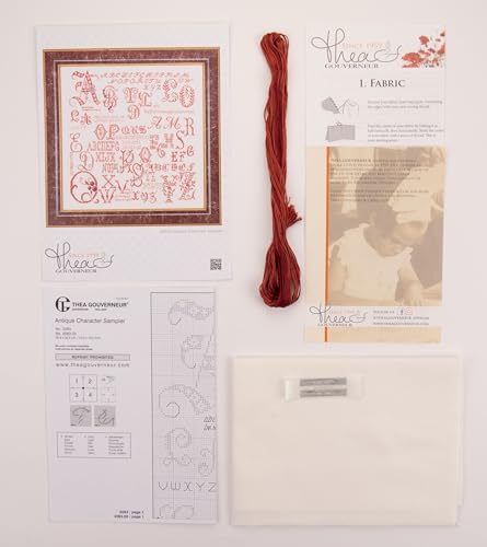 Thea Gouverneur - Counted Cross Stitch Kit - Antique Character Sampler - Linen - 36 Count - Embroidery Kit for Adults - DMC Embroidery Threads and Other Cross Stitch Supplies Included - 2093 - color: 2093 Linen