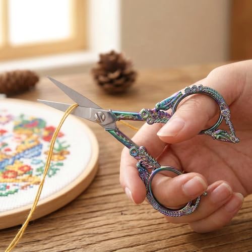Crochet Scissors with Cover – Rainbow Vintage Small Embroidery Scissors, Sharp Craft Scissors for Yarn Thread Sewing Needlework, Cute Bird Design Gift for Crocheter Quilter, 4.6 Inch - color: Rainbow