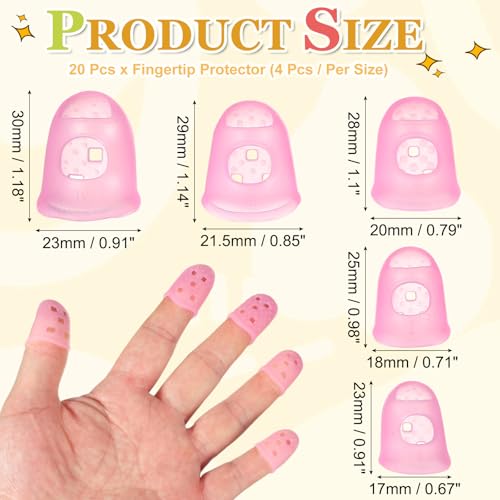PATIKIL Rubber Finger Tips, 5 Sizes 20 Pcs Guitar Fingertip Protector Silicone Thimbles Knitting Accessories for Hand Sewing Paper Sorting Money Counting Guitar Playing, Pink - color: Pink