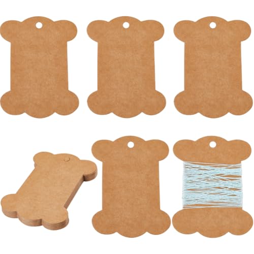 SUNNYCLUE 80Pcs Embroidery Thread Cardboard Bobbins Floss Bobbin Holder Kraft Paper Spool Camel Thick Cardboard Ribbon Storage Thread Wrapping Cards for Thread Cross Stitch Craft DIY Sewing Storage