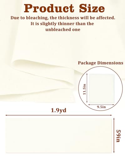 FIVEIZERO 100% Cotton Muslin Fabric by The Yard,59in x 1.9yd Cream Bleached Cotton Muslin Cloths–Medium Weight Beige Calico Fabric for Sewing,Quilting,Embroidery,Crafts & Apparel Projects - color: Cream, size: 1.9 yards pre cut