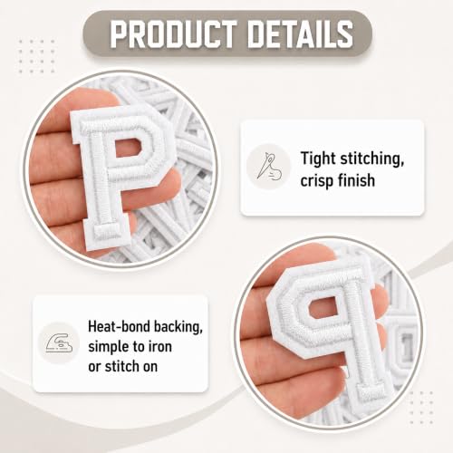 Jongdari Iron on Letters, 52 Pcs Alphabet Patches with Ironed Adhesive, Decorate Repair Patches for Shirts Jackets Hats Jeans Shoes Bags(White) - color: White, size: 52 Letters
