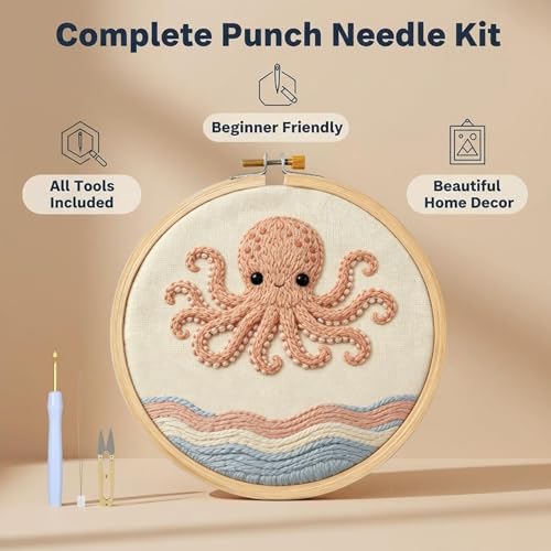 AohaiNova Punch Needle Kit for Adult Beginners,Punch Needling Set 0ctopus - color: 12-0ctopus