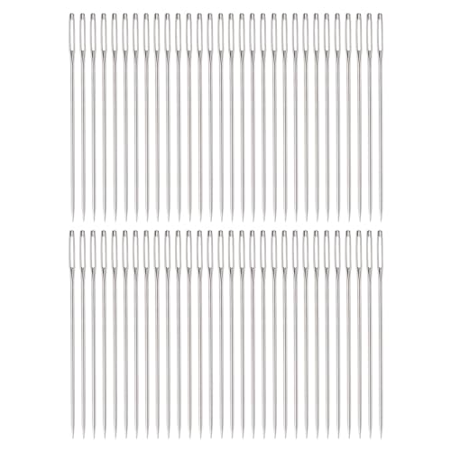 Generic 60Pcs Large Eye Needles 2.36" Stitching Needle Hand Sewing Embroidery Needle Stainless Steel for Leather Cross Stitch