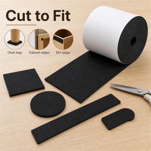 Felt Furniture Pads, Self Adhesive Felt Sheets Roll, Cuttable Felt Pads for Furniture Legs, Heavy Duty Furniture Pads for Hardwood Floors, Chair Wall Protector, Black, 120 x 5 x 0.12 Inch - color: Black, size: 5" x 120"