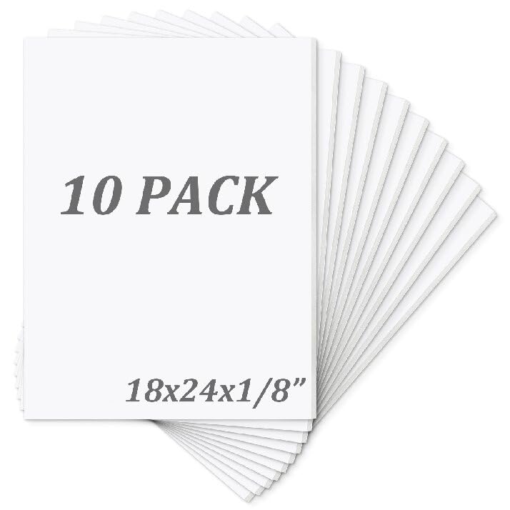 Mat Board Center Pack of 10 Acid-Free Foam Board White 18x24 in 1/8" Thick - color: White, size: 18x24