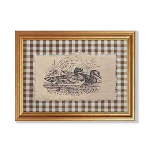 Wojuin Farmhouse Duck Swimming Framed Canvas Wall Art with Plaid 12x16 inch - color: Duck, size: 16"L x 12"W
