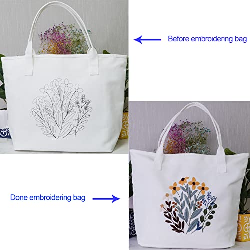 Embroidery Kit Canvas Tote Bag with Patterns for Beginners, Personalized Canvas Bag Kits, Bamboo Embroidery Hoop, English Instruction for DIY Crafts with Tools - color: Multi 2