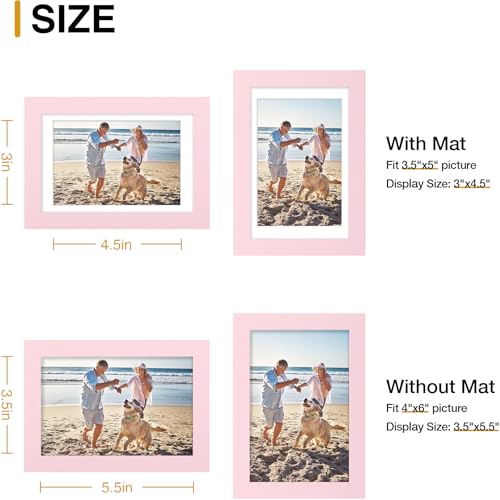 decorUhome 4x6 Picture Frame Fits 3.5x5 Photos with Mat, Pink - color: Pink, size: 4x6