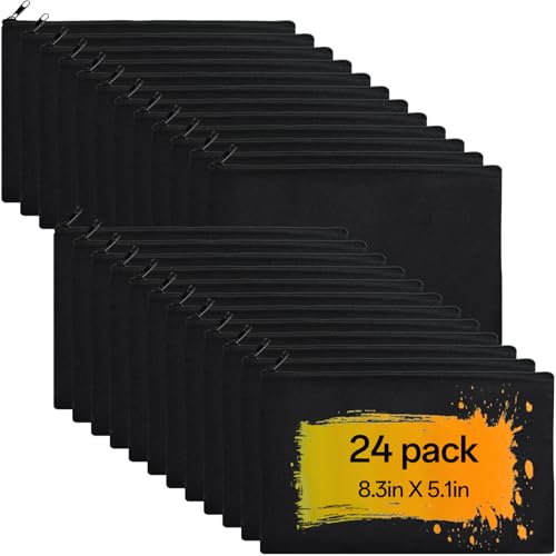 ZeeDix Small Canvas Zipper Pouch for Makeup Pencil Travel Storage 8.3x5 In - color: Black, style: 24 Pcs