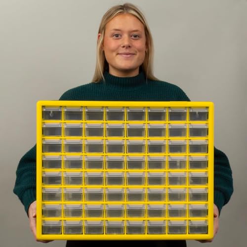 Akro-Mils 64-Drawer Plastic Storage Cabinet, 20"W x 6"D x 16"H, Yellow - color: Yellow, size: 64 Drawer, style: 1 Pack