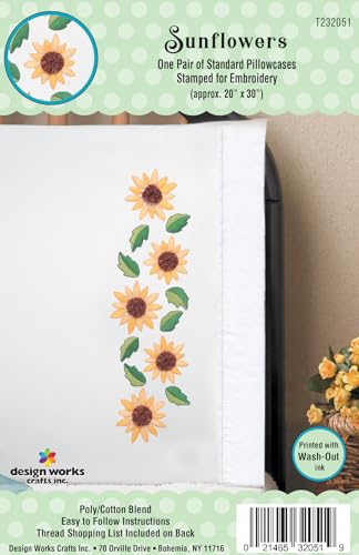 Tobin Stamped Pillowcases, Sunflower Yo, 20" x 30" Embroidery Kit