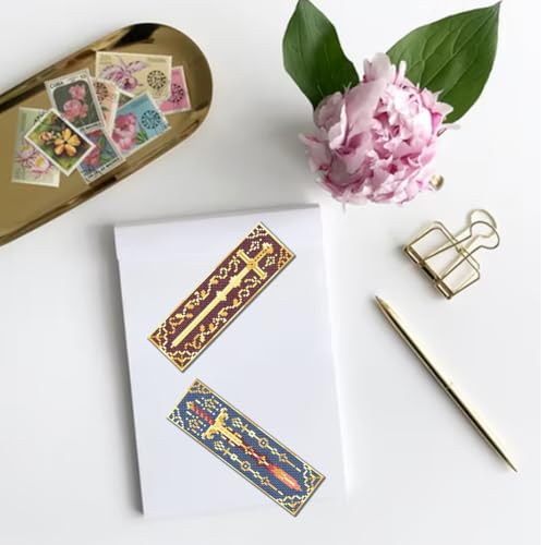 FREEBLOSS 6 PCS Cross Stitch Bookmark Kits for Beginner 8" x 2.4" - style: Sword