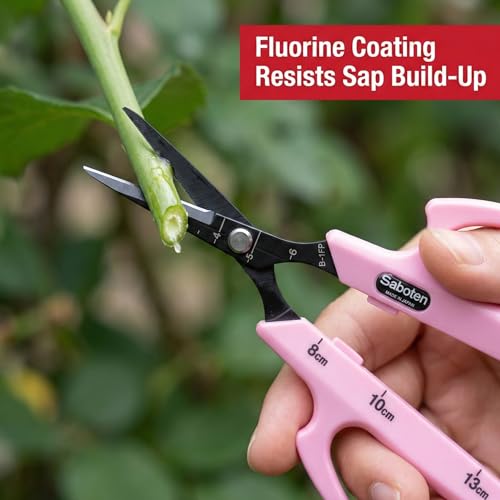 Saboten Fluorine Coated Straight Blade Trimming Scissors Pink PT-1 160mm Precision Gardening Bonsai and Floral Shears Made in Japan - color: Pink, size: Non-Stick Straight Blade