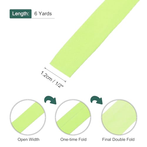 MECCANIXITY 1/2 Inch Double Fold Bias Tape Polyester Continuous Bulk Bias Tape for Sewing, Seaming Quilting Hemming Binding Crafts (Light Yellow 6 Yards) - color: Light Yellow, size: 1/2 Inch x 6 Yards