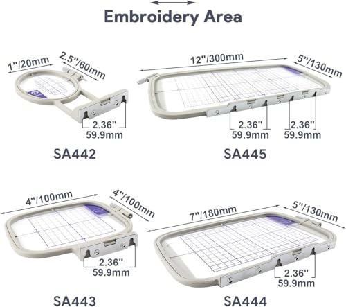 Sew Tech 4pcs Embroidery Hoop for Brother, 1x2.5 4x4 5x7 5x12in Frame Set - color: 4in1 Set