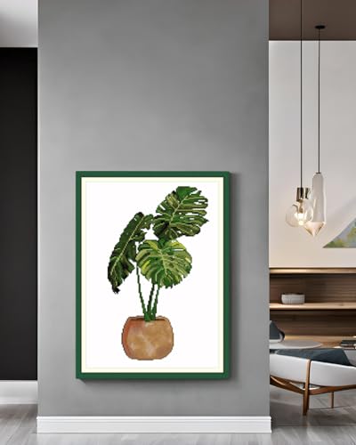 CaptainCrafts Cross Stitch Kits, New Stamped Kit Printed 11CT Fabric Cross Stitching DIY Art DMC Needlecrafts Embroidery Kit for Adults Beginner (Stamped, Monstera deliciosa) - color: Monstera deliciosa, style: Stamped