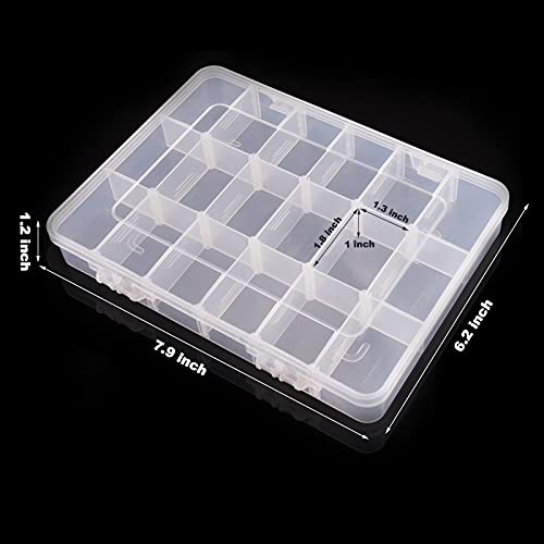 Exptolii 18 Grids Plastic Organizer Box with Dividers, Clear Compartment Container Storage for Beads Crafts Jewelry Fishing Tackles, Size 7.9 x 6.2 x 1.2 in (Pack of 3) - size: 1x 18 Grids (Pack of 3)