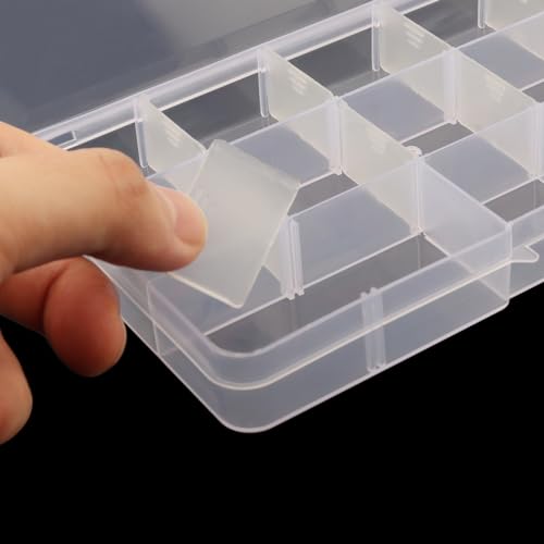 KINJOEK 32 Pack 15 Grids Plastic Bead Organizer Containers Storage, Adjustable Dividers Diamond Jewelry Craft Painting Storage Case, Clear Small Fishing Tackle Box for Sewing Cross Stitch Accessories - color: Clear, size: 15Grid 32PCS