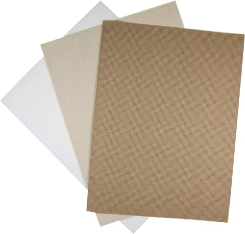 KCS 3 pc of 12" x 18" 14CT Counted Cotton Aida Cloth Cross Stitch Fabric (White+Oatmeal+Khaki) - color: White+oatmeal+khaki