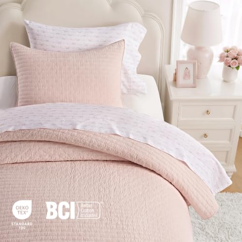 EverGrace 100% Cotton Cross Stitch Quilt Set, Twin, Ballet Pink - color: Ballet Pink, size: TWIN/TWIN XL (68" x 96")