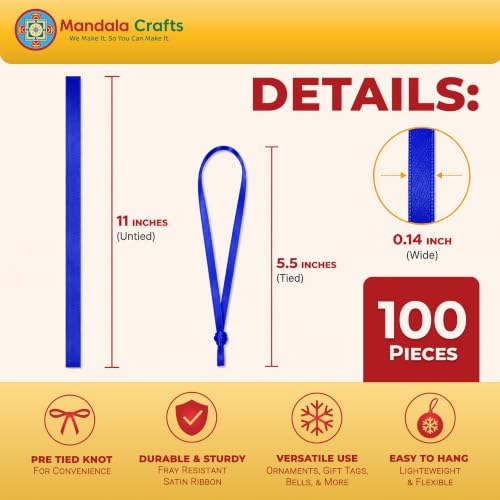 Mandala Crafts Blue Christmas Ribbon Ornament Hangers Loops, 100 PCs - color: Blue