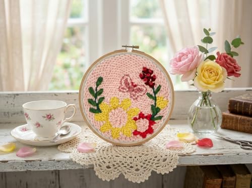 Meoe&heome Punch Needle Kit for Beginners, DIY Embroidery Set with 20+ Patterns(Pink Cluster) - color: Pink Cluster