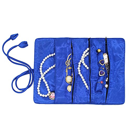 SmilerSmile Jewelry Travel Bag Embroidery Travel Jewelry Organizer with Tie Close Embroidered Flower Jewelry Roll for Women Girls (Butterfly/D Blue) - color: 01 D Blue