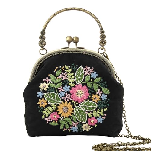 Eforcase Flower Embroidery Kit Tote Bag, Embroidery Coin Purse Kits Handbag Hand Embroidery Kit for Adults Beginner with Embroidery Patterns, Embroidery Hoop,DIY Sewing Kit - color: flower