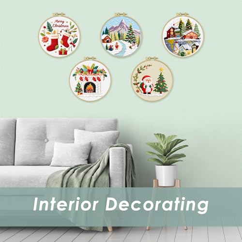 ERKOON Embroidery Kit for Beginners, 5 Sets Christmas Cross Stitch Set for Adults Include Embroidery Cloth Hoops Threads for Craft Lover Hand Stitch with Skill Techniques (Christmas#1) - color: Christmas#1