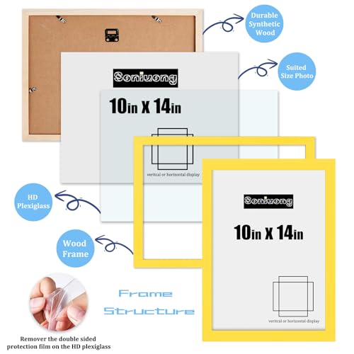 10x14 inch Wood Picture Frames for Wall Hanging,Diamond Painting Frames Rectangle Baby Scan Picture Frame for Family Walls Decoration,Anniversary,Wedding,Christmas,Halloween,Shower,Certificate (Yellow) - color: Yellow, size: 10x14 inch